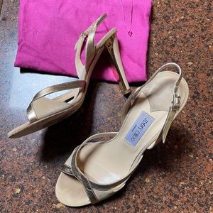 Jimmy Choo suede/gold Sling Back Heels